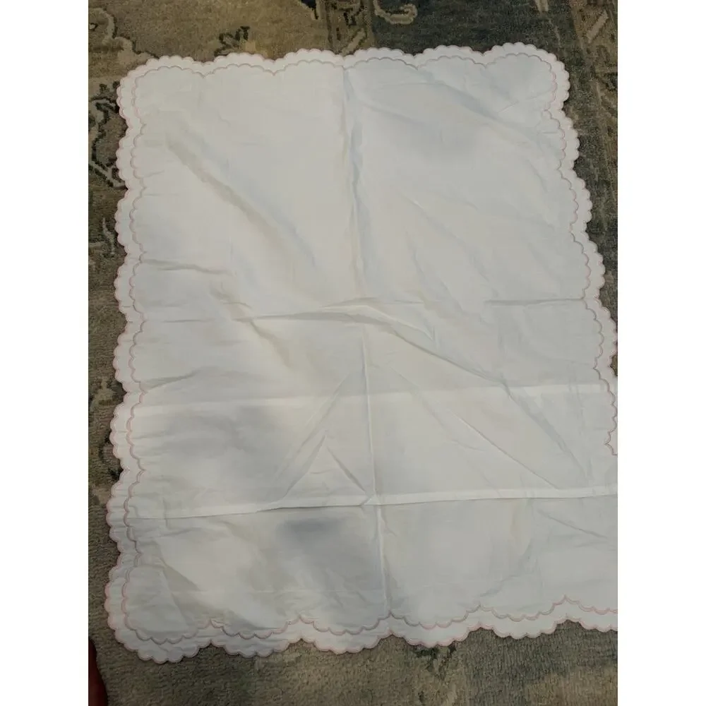 Melange Home Double Scalloped Embroidered Sham (1) White Pink Trim NEW
